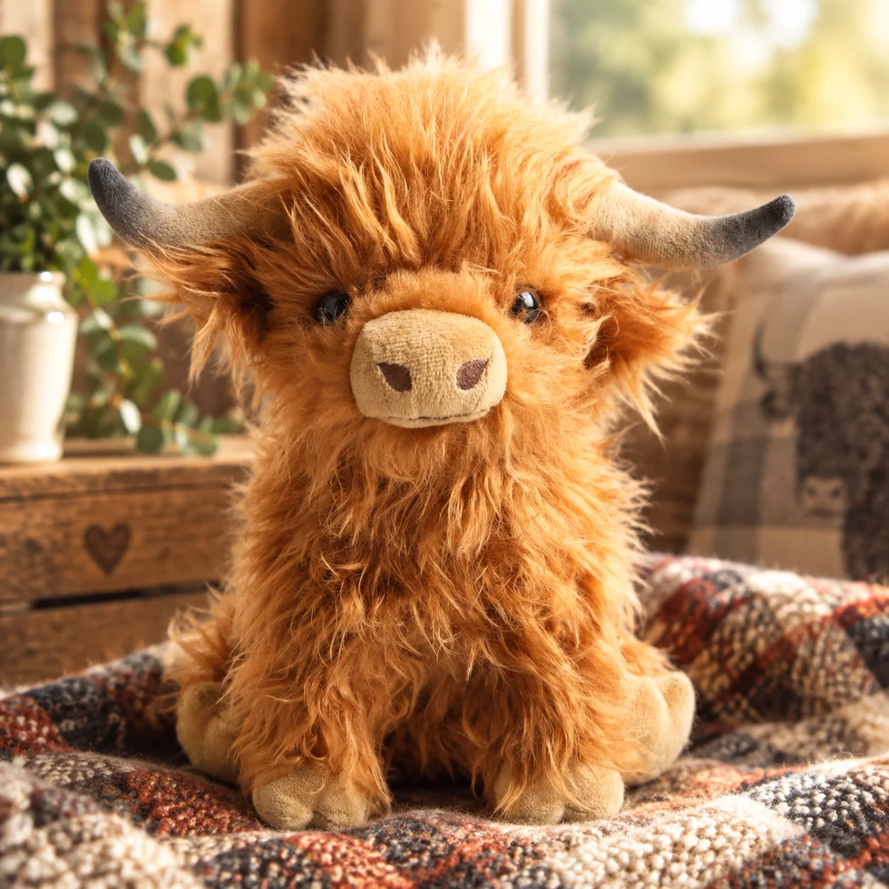 Generic Realistic Scottish Highland Cow Plush Toy Soft Fluffy Animal Stuffed Doll Home Decor Desktop Ornament Gift For Adults