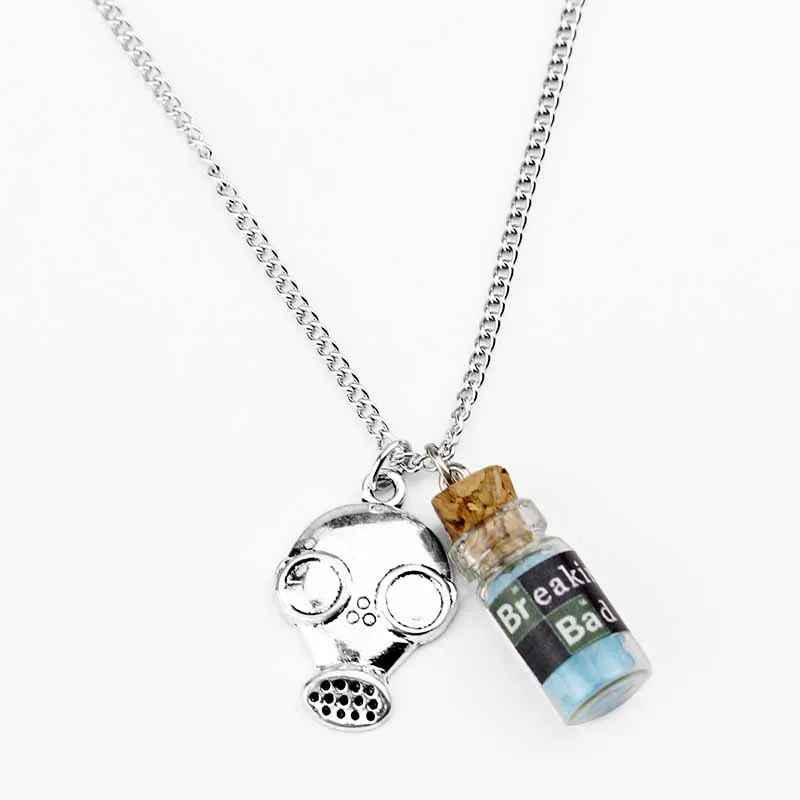 TV Show Breaking Bad Necklace Heisenberg Walter White Brooch Crystal Blue Vial Cork Bottle Mask Charm Necklace