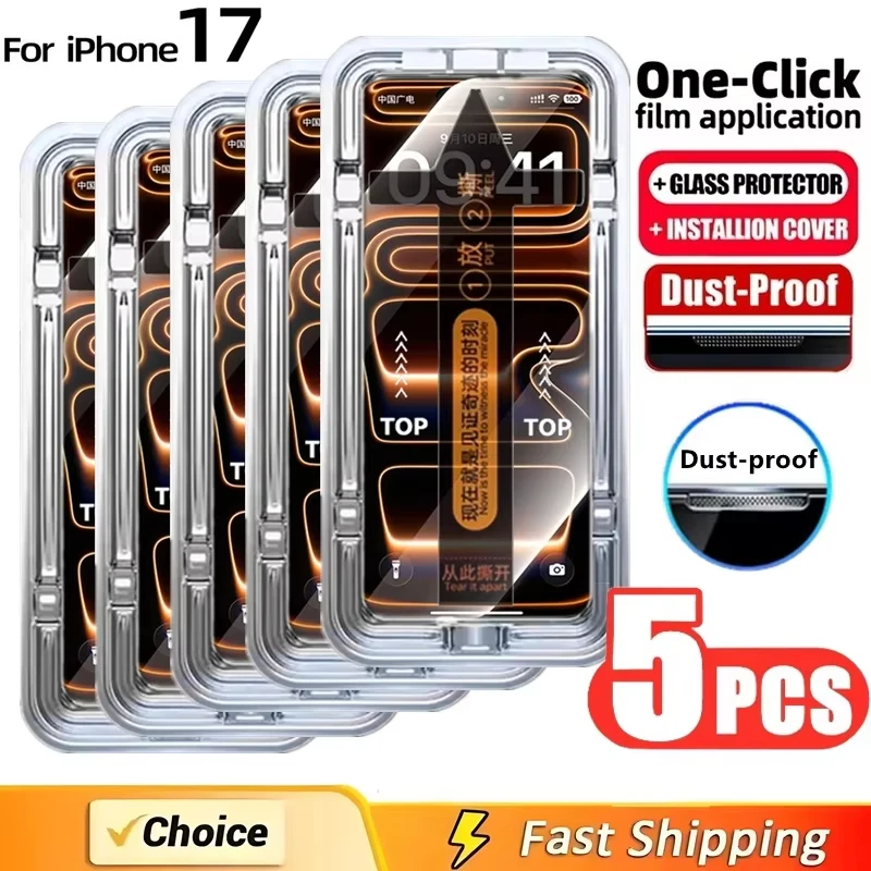 

Dust Free Easy Installation HD Screen Protectors For iPhone 17 Pro Max 16 15 14 Plus 13 12 Mini 11 XS XR 9H Tempered Glass Film