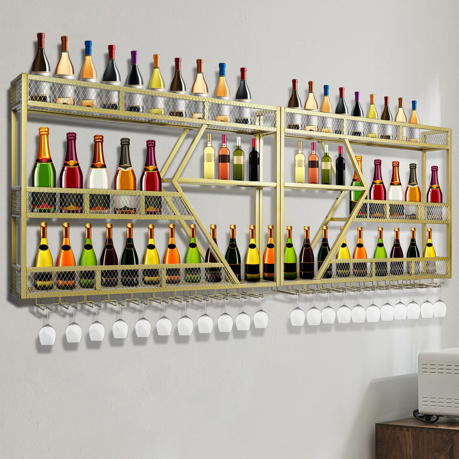 

Металлическая полка для хранения и демонстрации винных бутылок с держателем для бокалов, стеллаж для винных бутылок для дома, столовой, кухни