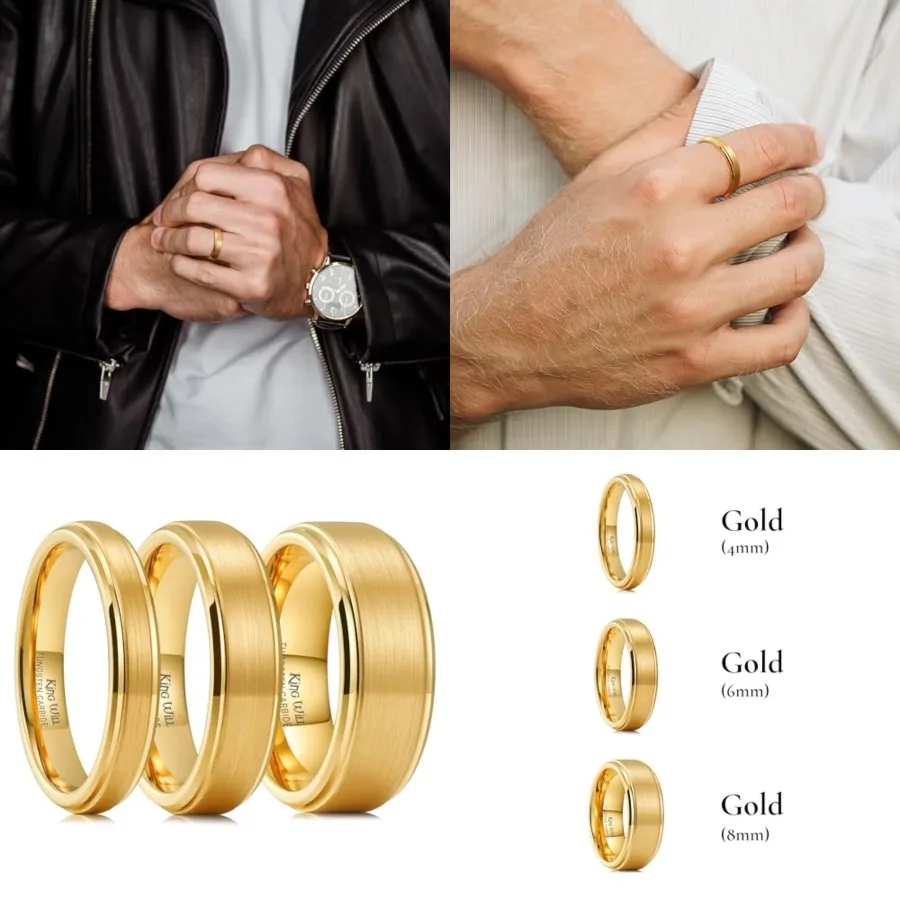 

King Will Carbide Wedding Band for Men Women-4// Width K Plated Wedding Ring Matte Brushed and High Polished Style Comfort Fit