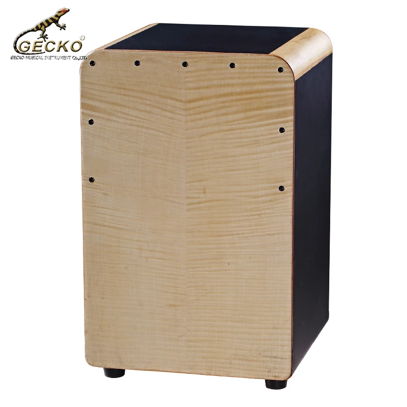 GECKO CL93 Cajon Box Drum Full Size Percussion Instrument Curly Maple Birch Wooden Steel String Natural Black Cajon Box Drum