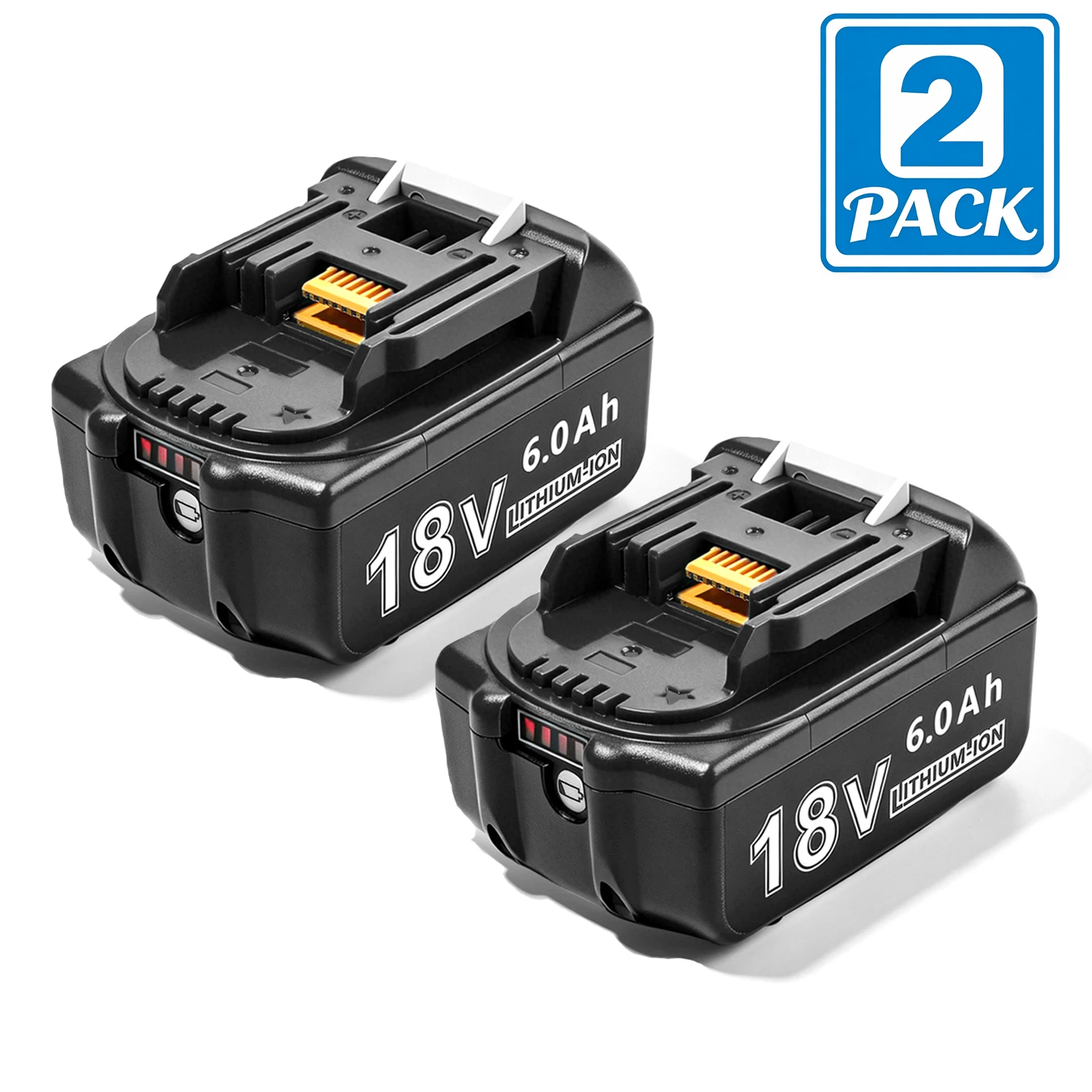 2 PC Rechargeable Battery Compatible with Makita Battery For Power Tools 18V 6.0AH Durable and Stable Output BL1860 BL1840 BL1820 BL1880