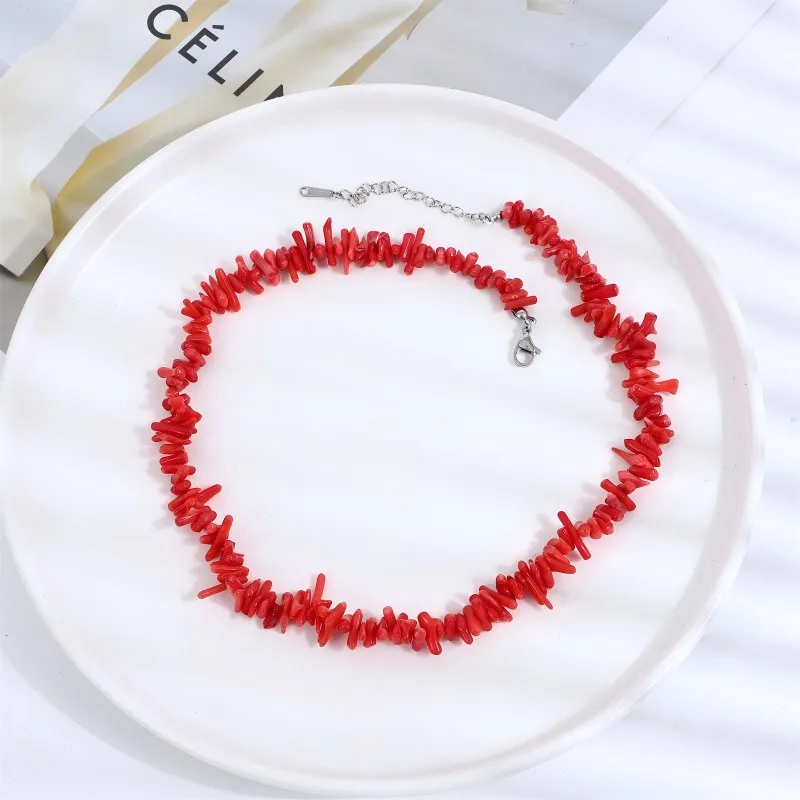 

Irregular coral necklace, European and American beach vacation style, Fashionable and simple Stainless steel women's necklace