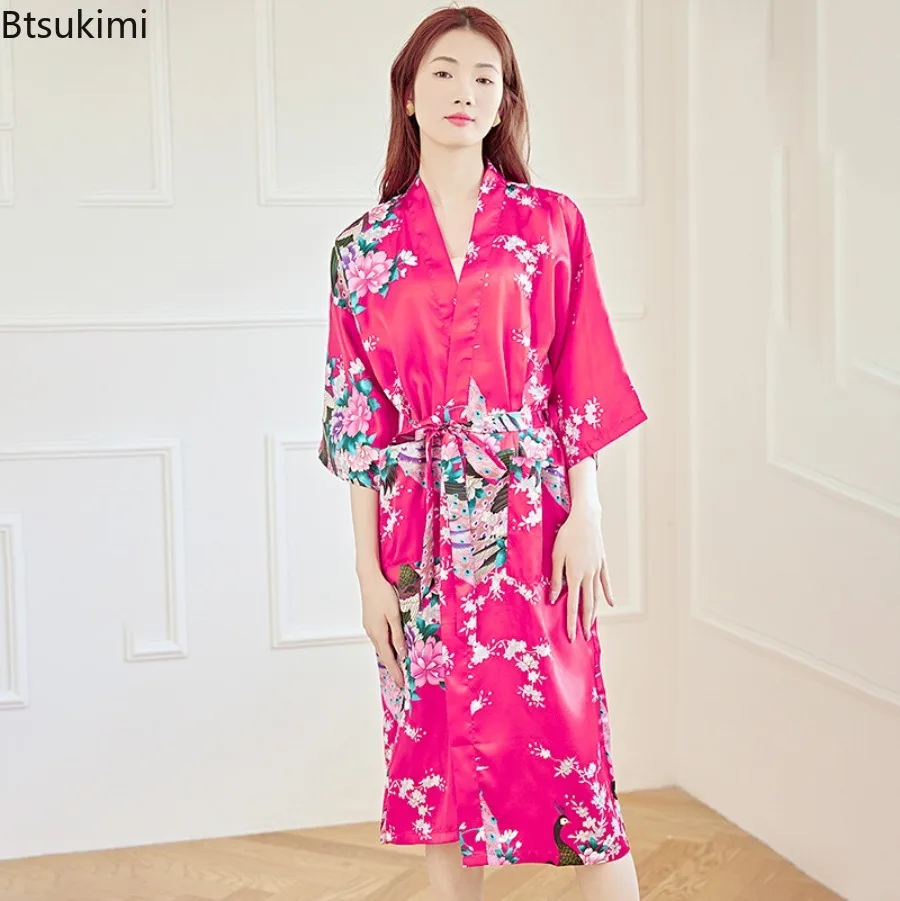 New 2025 Fashion Women's Silk Satin Wedding Bride Robes Floral Bathrobe Short Robe Night Robe Bath Robe Dressing Gown for Women