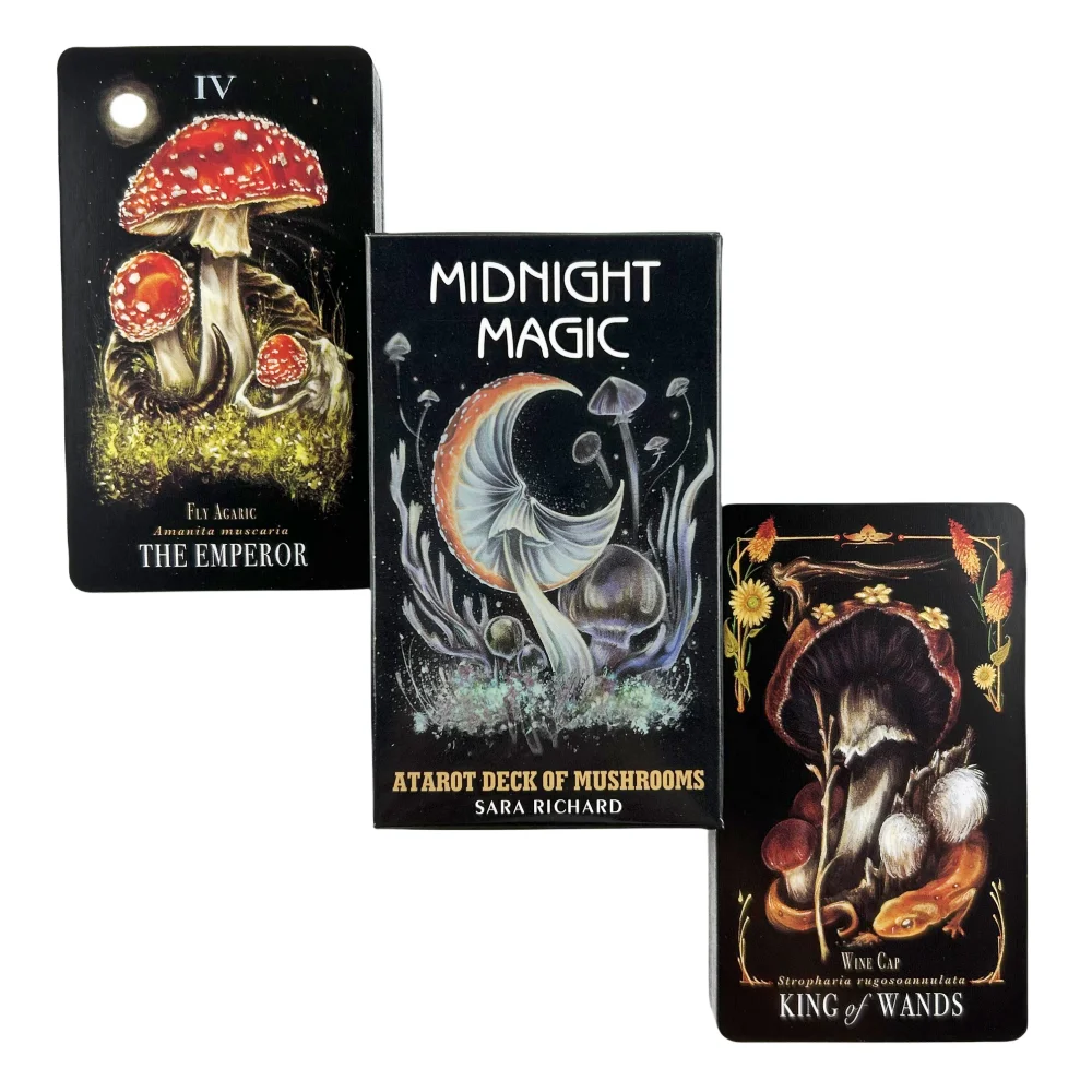 Midnight Magic Tarot Cards of Mushrooms Game Fortune-telling Oracle Divination Visions Edition Creativity Messages Board Deck