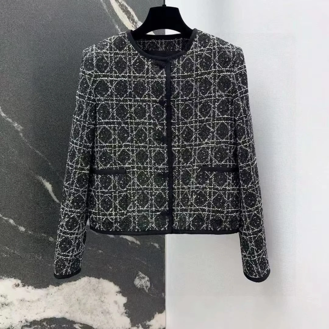 

Designer Brand Checkered Jacquard Braided Jacket with Ribbon Trim - Classic Elegant Sweet & Cool Style, Luxurious Quality