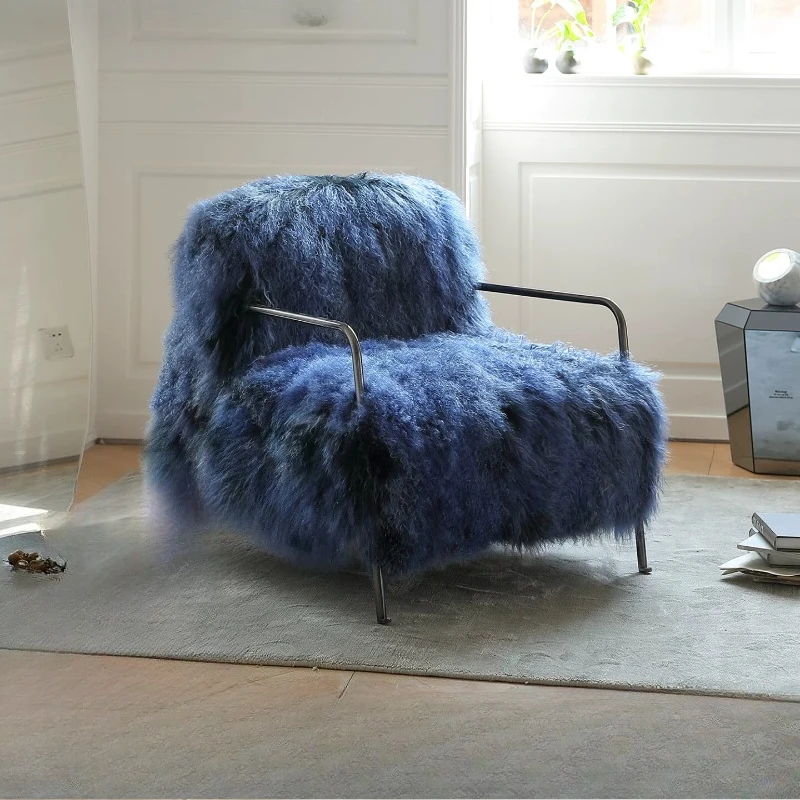 Blue beach sheep wool single chair Nordic small apartment cloakroom light luxury villa sofa makeup chair Internet celebrity