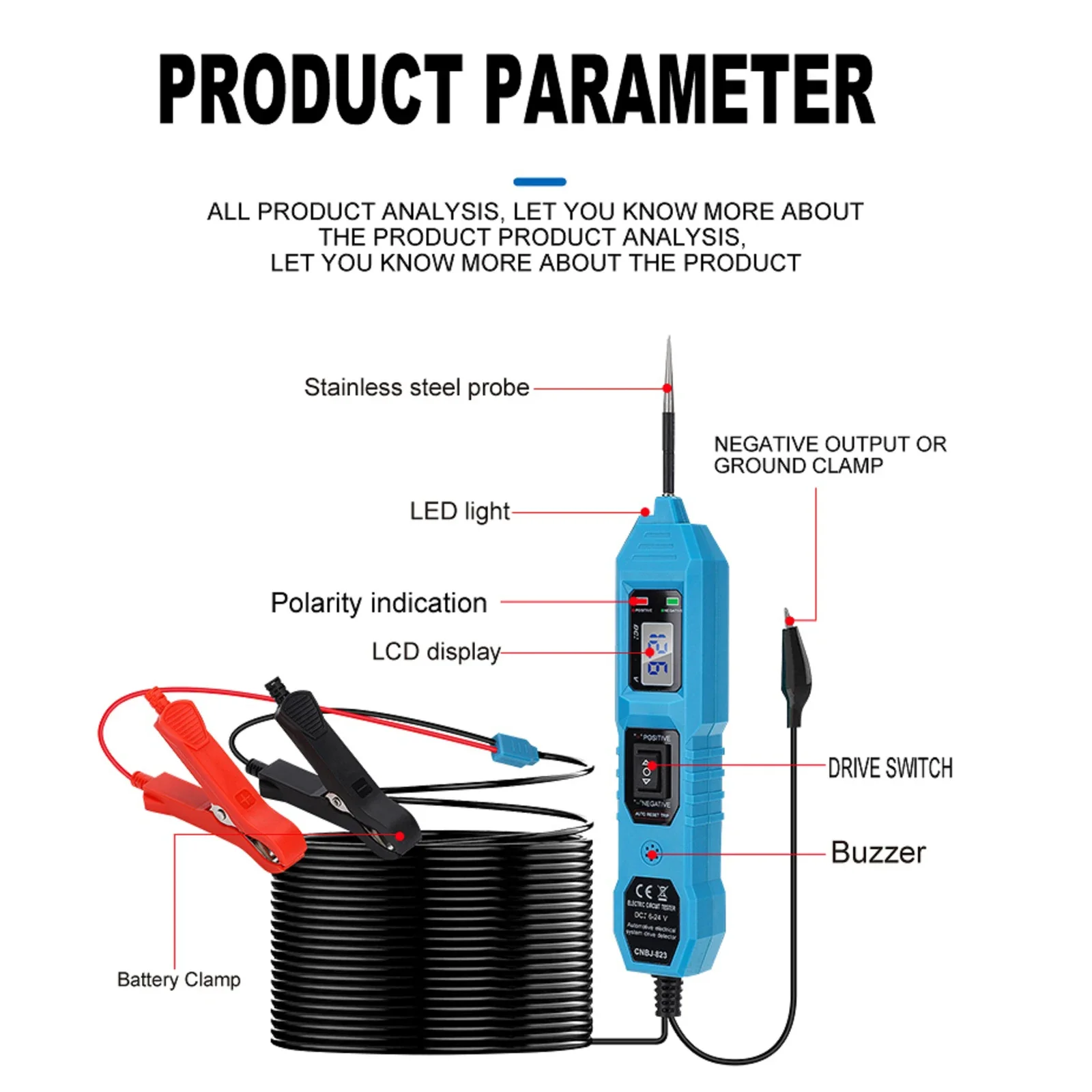 2024NEW Electric Circuit Tester 3.5-36V DC Car Electrical System Tester Power Probe LED Digital Display Repair Diagnostic ToolS