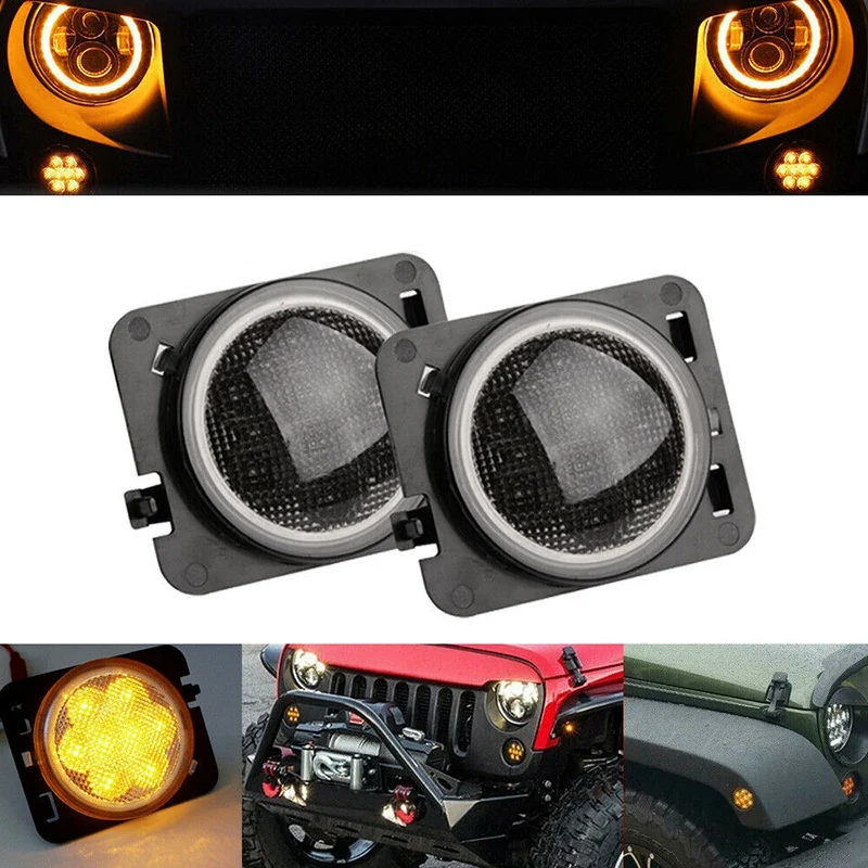 1Pair Car Front Fender LED Side Marker Turn Signal Light Smoke Lens for Jeep Wrangler JK 2007-2018