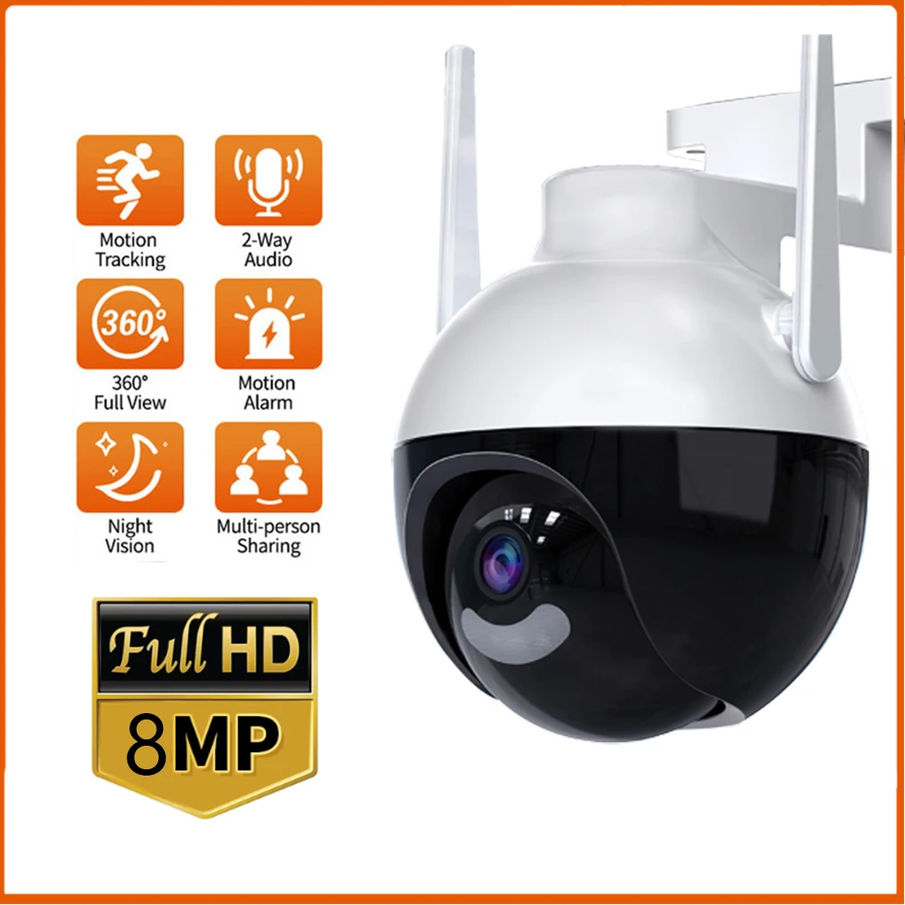 4K 8MP PTZ IP Camera 5xZoom Human Detection Video Surveillance Camera WiFi Outdoor Color Night Vision Security Protection Camera