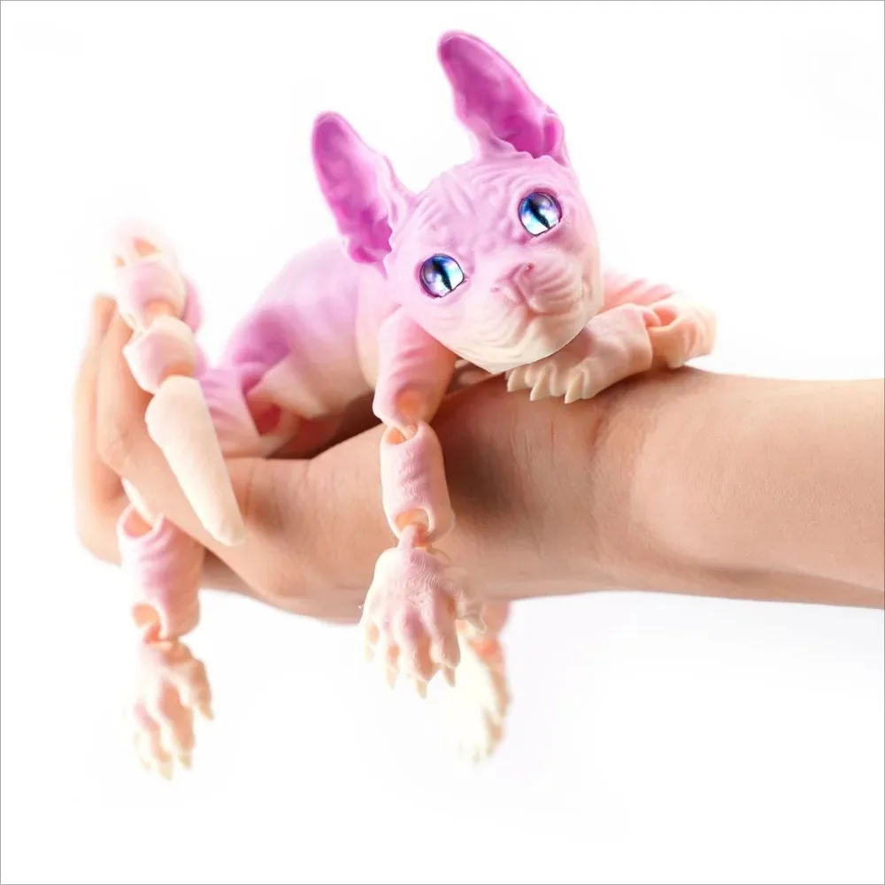 3D พิมพ์ Sphynx Cat Fidget ของเล่นที่สมจริง Hairless Figurine Articulated Cat ของเล่นตลกสําหรับคนรักแมว Collector ตกแต่งบ้าน