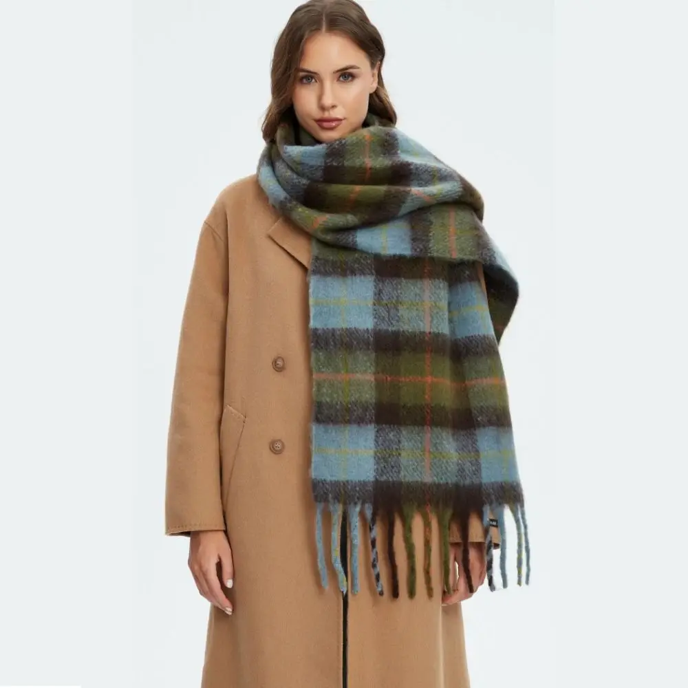 Simple Mohair Plaid Wool Scarf Long Plush Rainbow Tassel Shawl Imitation Cashmere Preppy Warm Wraps Student