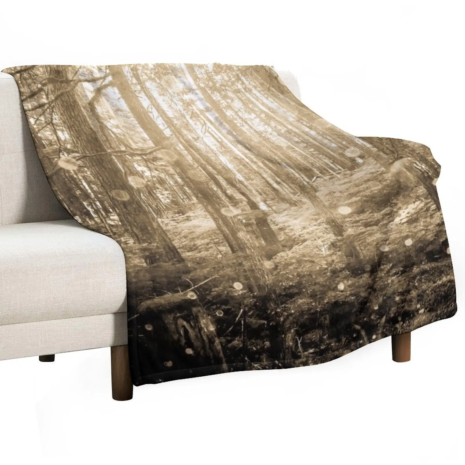 

Forest Trees - Vintage Sepia Magical Lights Woods Throw Blanket Sofa Quilt Soft Plush Plaid Blankets