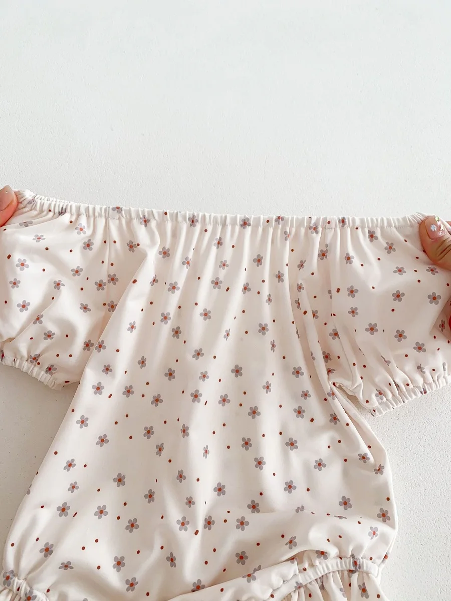 2024 Summer Baby Girl Swimsuit 0-3Years Newborn Kids Short Sleeve Flower Swimwear One-Pieces With Hat Beachwear Bathing Suit