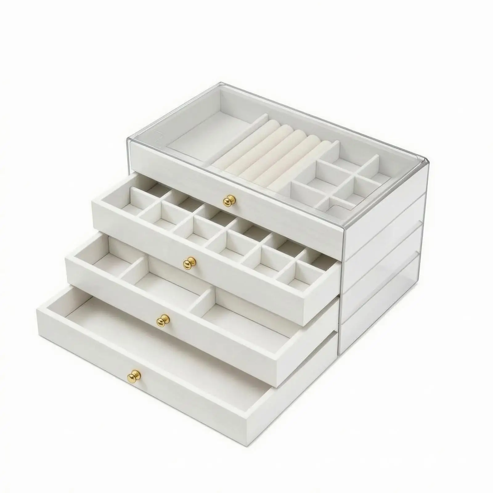 Flocked Lined Jewelry Tray Organizer Drawer for Earrings Rings Necklaces with Hinged Clear Lid Desktop Case