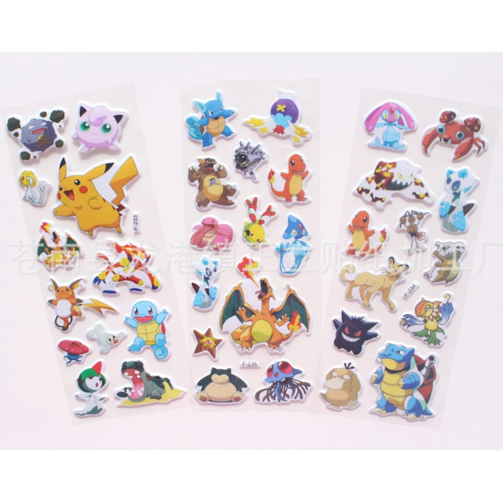 6pcs/set Pokemon Paster Pikachu Children's Cartoon Sticker Customizable 3D Puffy Bubble Stickers Kawaii Toys Vinyl Anime