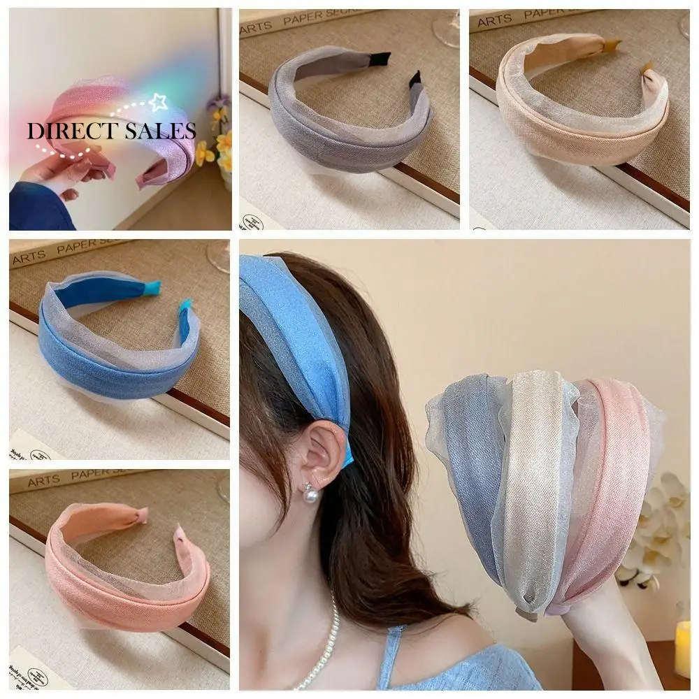 

Elegant Korean Style Women Hair Hoop Sweet Mesh Chiffon Headband Headwear All-match Wide Edge Hairband Women/Lady