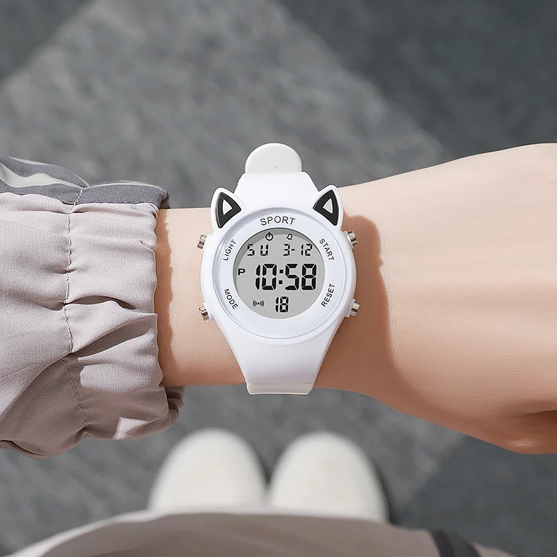 Orologi elettronici per studenti per bambini per ragazze e ragazzi Orologio da polso elettronico semplice a LED sportivo digitale con orecchio di gatto carino Relogio per bambini