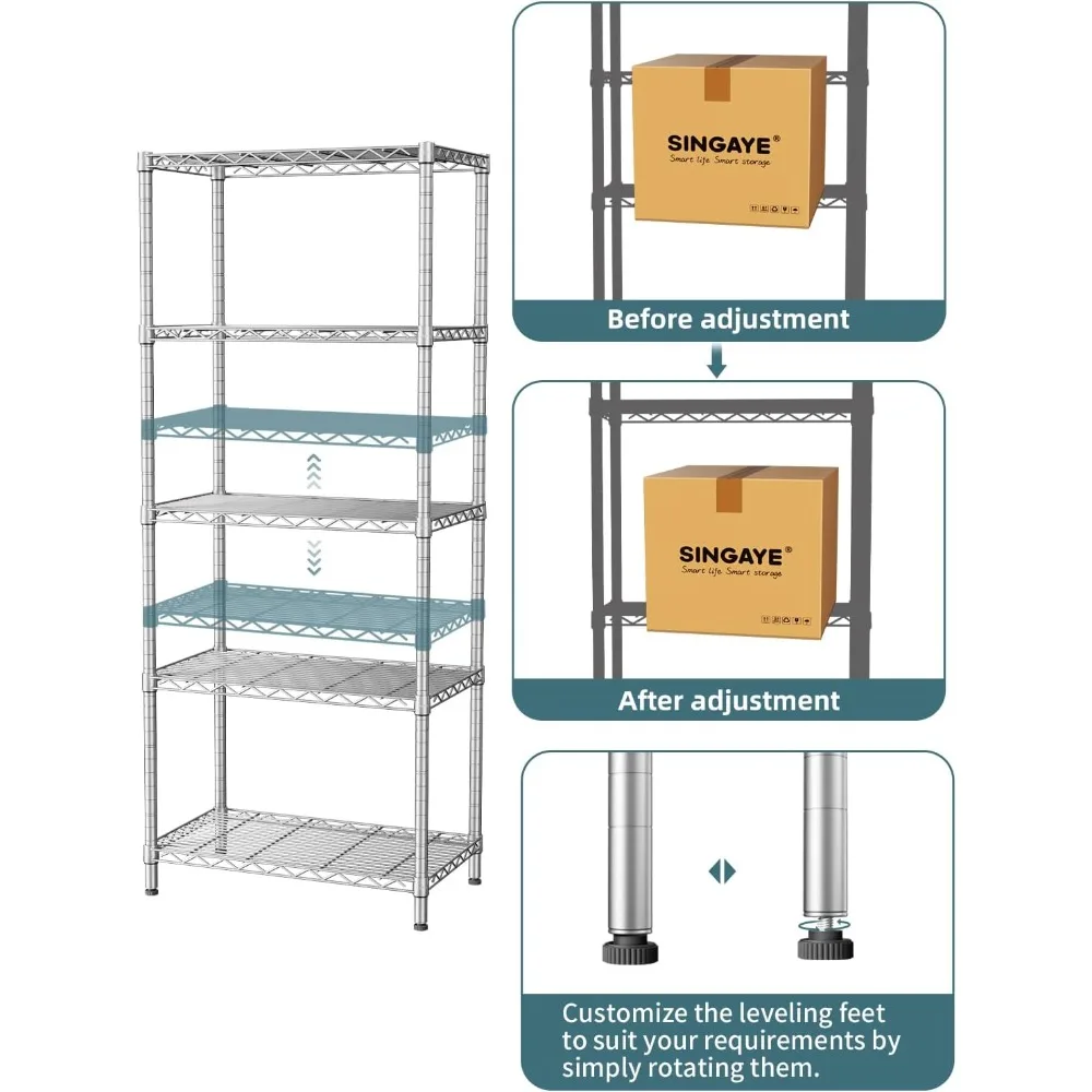 وحدات رفوف جراج للتخزين من 5 طبقات أرفف سلكية شديدة التحمل مخزن معدني لخزانة المطبخ وغسيل الحمام #4