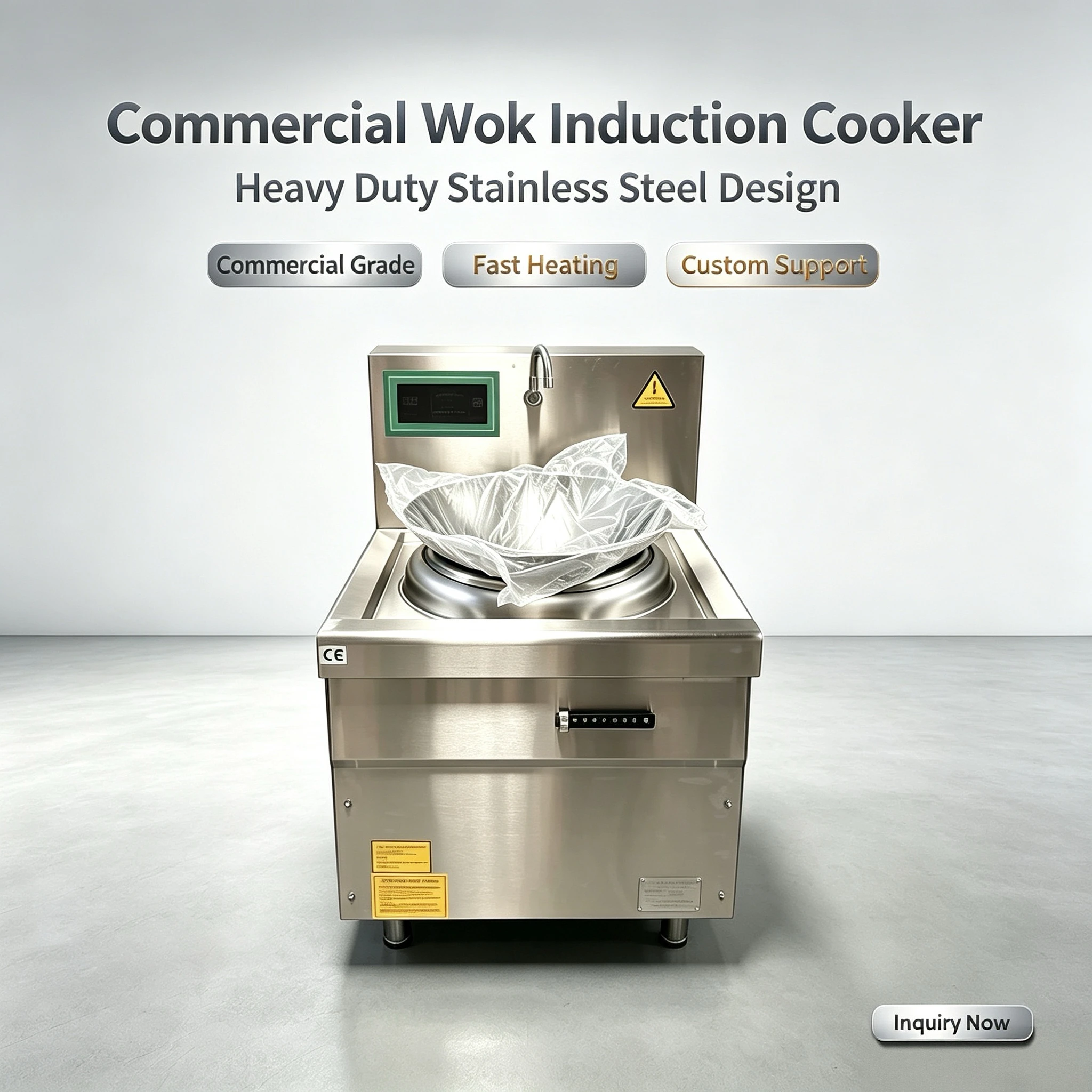 Commercial Electric Round Induction Stir Fryer Stainless Steel Restaurant Cooking Machine Motor Wholesale For Bakery Application
