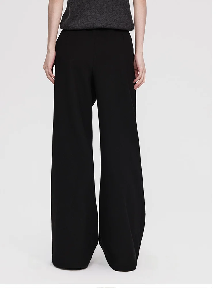 

LIONCAT Black Drapey Wide Leg Pants High Waist Slimming Commute Belt Design Casual Pants Elegant Ladies' Suit Trousers