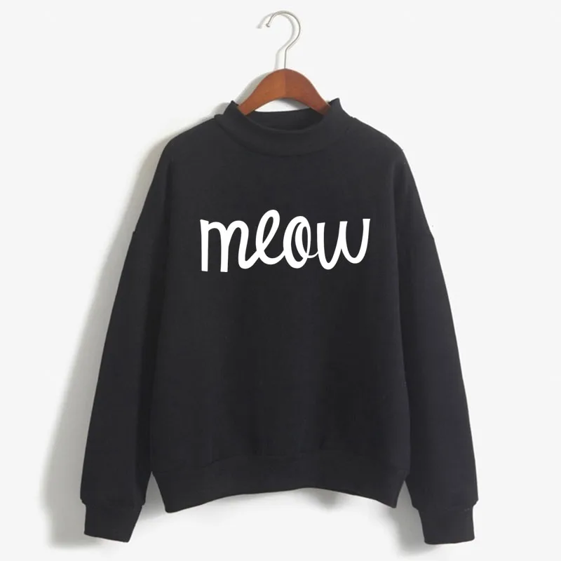 

MEOW CAT Print Woman Sweatshirt Sweet Korean O-neck Knitted Pullovers Thick Autumn Winter Candy Color Loose Women Clothing