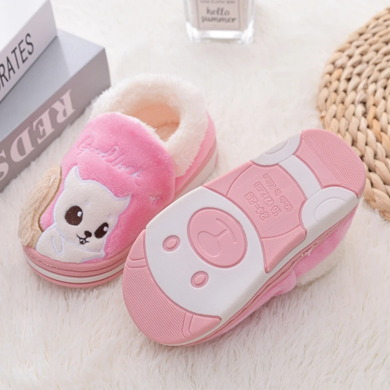 Toddler Girls Slippers Winter Shoes Kids Casual Home Wear Baby Warm Anti-slip Loafers Cartoon Squirrels Children House Footwear