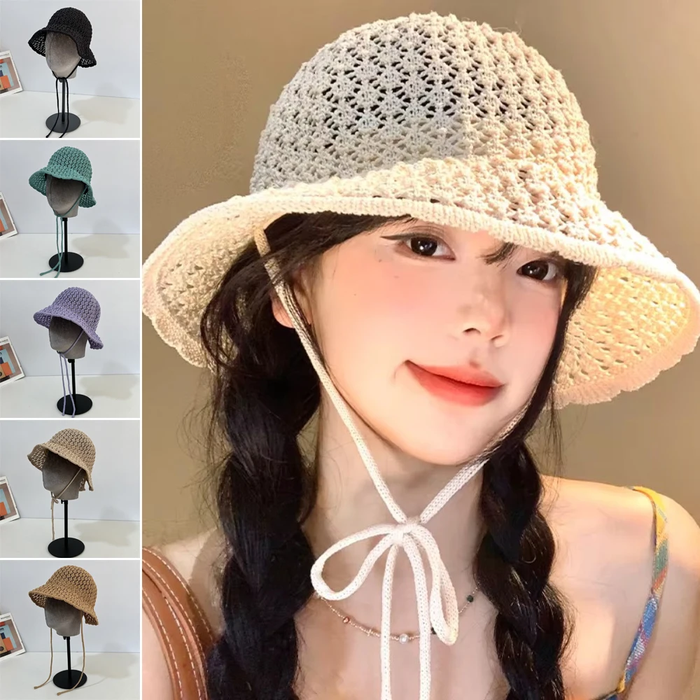 

Fashion Sweet Loli Fisherman Hat Quick Drying UV Protection Straw Hat Breathable Adjustable Beach Hat Outdoor Seaside Vacation