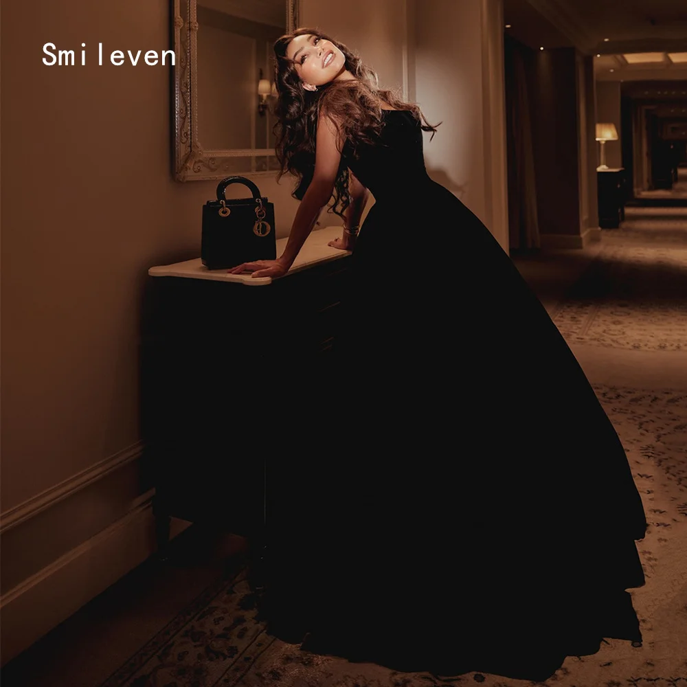 Smileven Luxe Zwart A-lijn Galajurk Vierkante Kraag Feestjurken Formele Gelegenheidsjurk Aangepast 2026