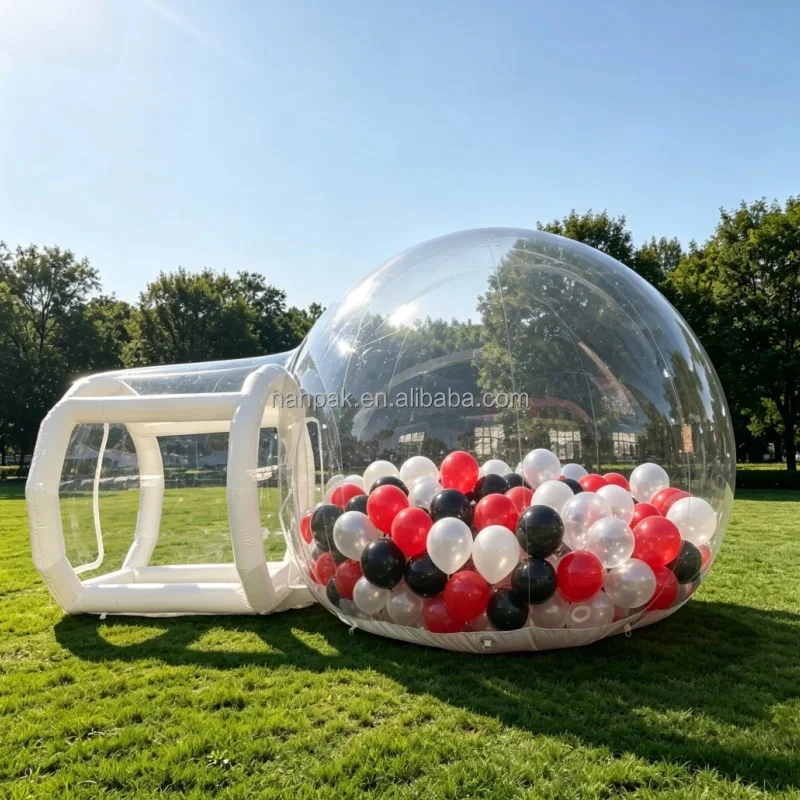 10ft Transparent Inflatable Bubble House With Tunnel PVC Clear Bubble Tent With Color Balloons for Party Event Rental