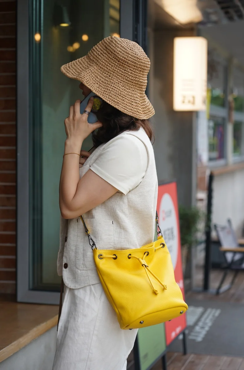 New Genuine Leather Bag, Bucket Bag, Multifunctional Handheld Small Handbag, Fashionable Single Shoulder Crossbody Bag For Women