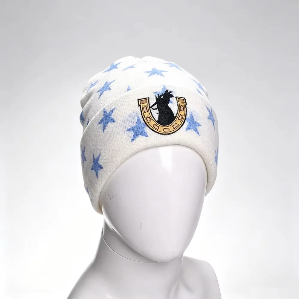 Johnny Joestar Fan-Merchandise, Cosplay-Beanie, Plüsch-Stern-Hufeisen-Strickmütze, Unisex, großer Kopfumfang, warme Wintermütze, Joo – Detail 6