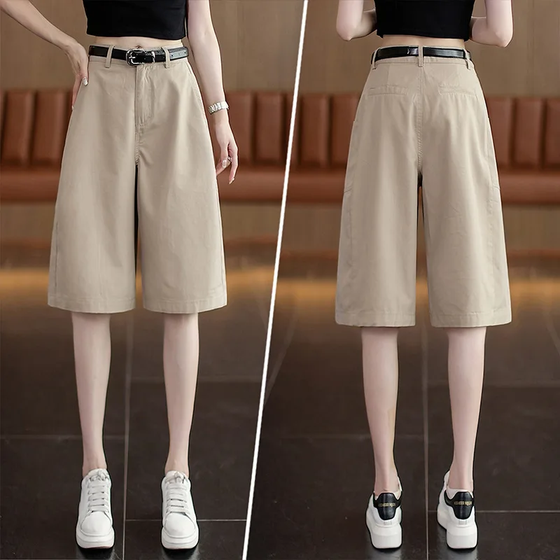 شورت كلاسيكي بلون سادة للنساء، شورت صيفي بسيط عالي الخصر وفضفاض ومتعدد الاستخدامات #6