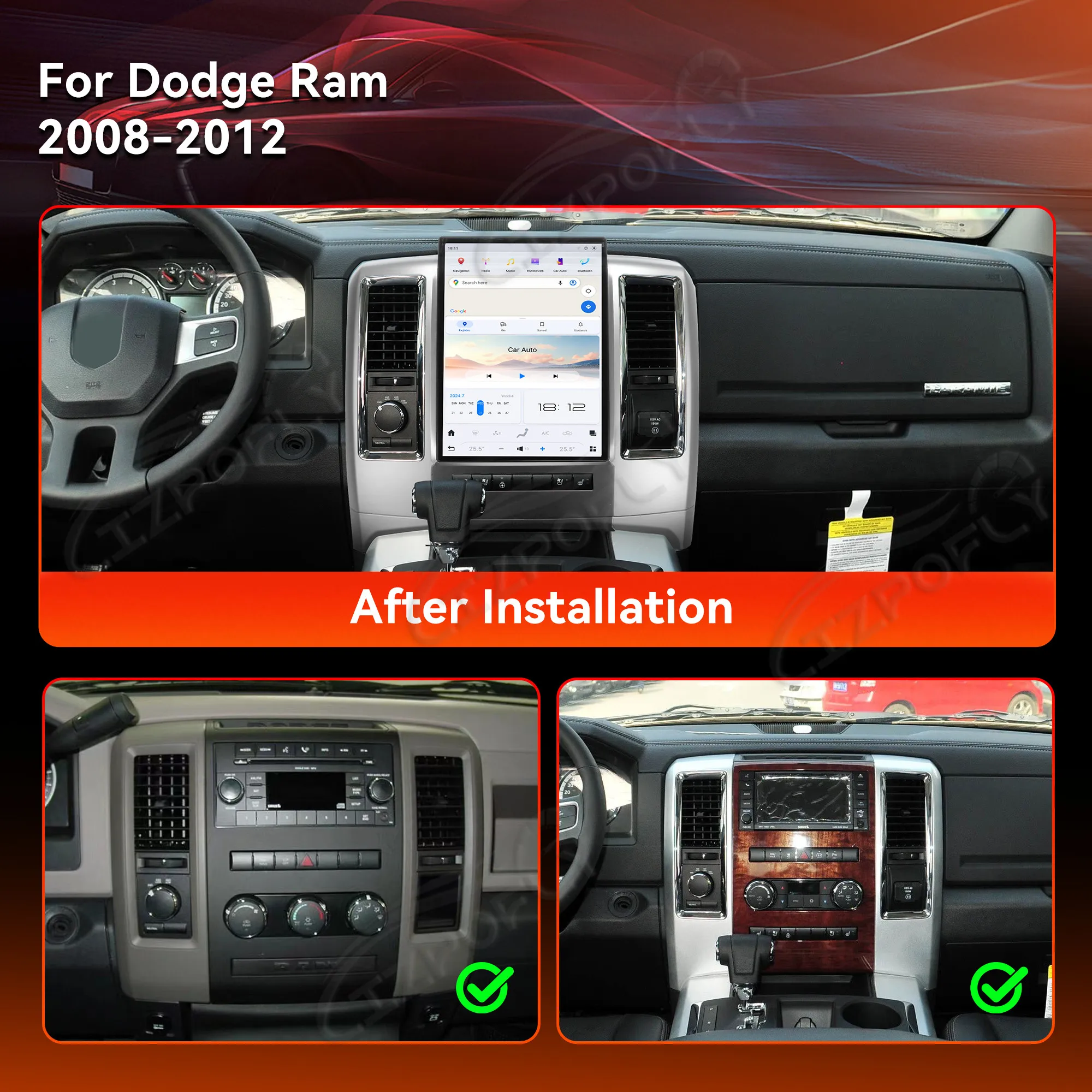 

13,8-дюймовый дисплей Qualcomm AI Android Auto Carplay для Dodge Ram 2008 2009 2010 2011, автомобильный радиоприемник, мультимедийный плеер, головное устройство Navi
