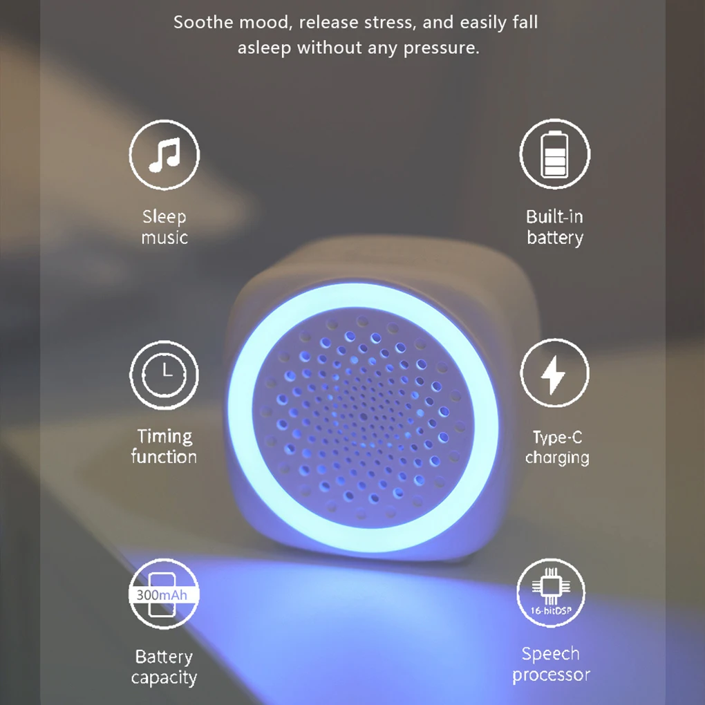 Mini máquina de som de ruído branco, chupeta de sono com 26 sons calmantes, respiração com luz RGB para viagens de bebês e adultos