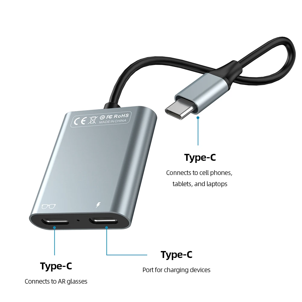 AR Transmission Charging Module USB-C HUB PD100W&Data Transfer Multiport Adapter For XREAL /Rokid/Thunderbird Air Smart Glasses