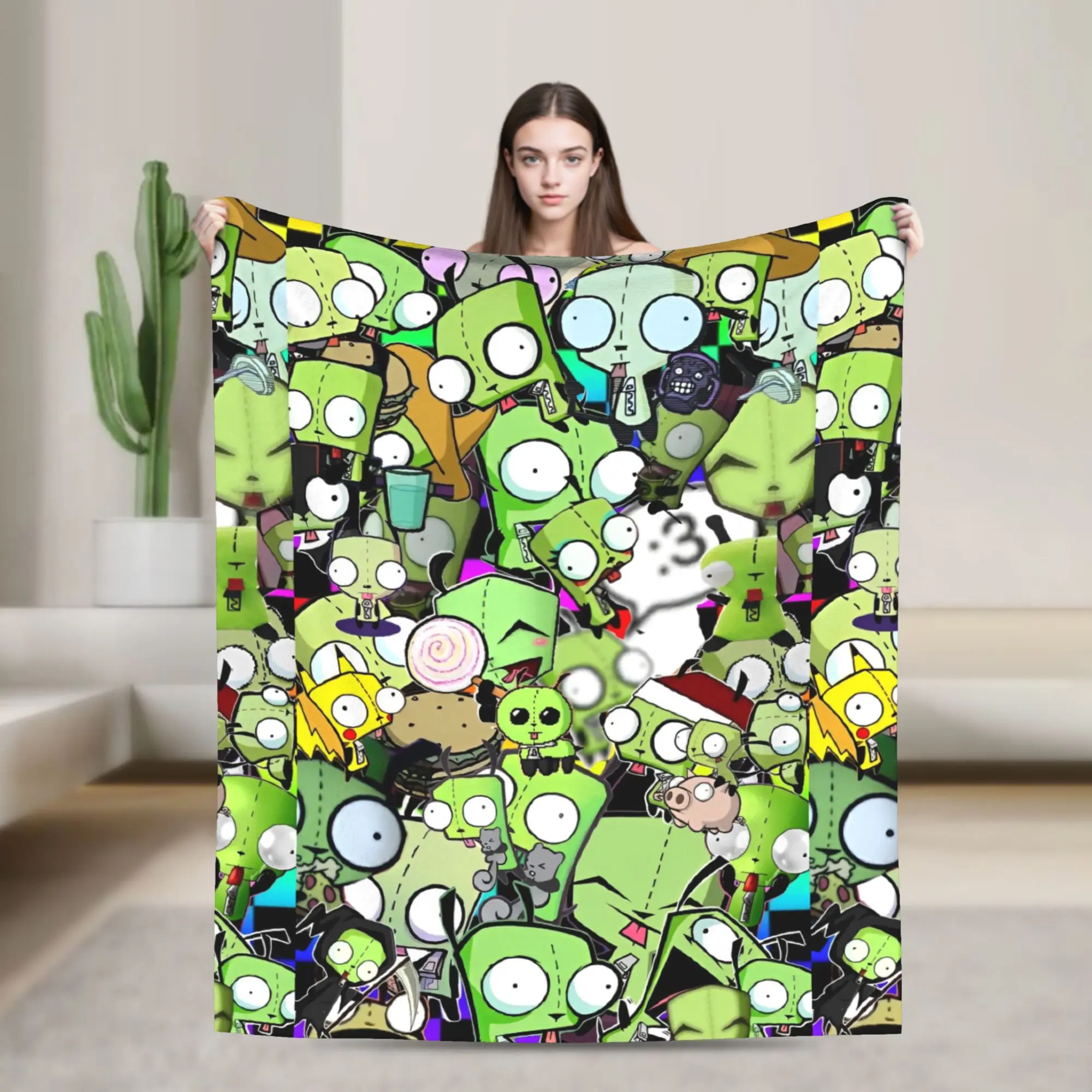Invaders Zims Blanket Cover  Flannel Throw Blankets Bedroom Sofa Printed Ultra-Soft Warm Bedsprea,