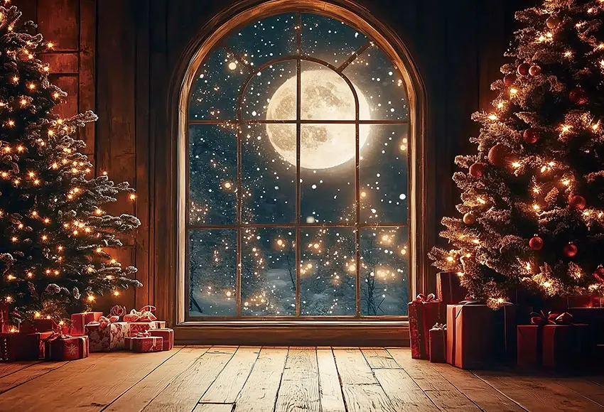 Mehofond-telón de fondo mágico de Nochebuena para niños, bosque, poste Norte, fiesta, escenas de ventana, decoración, muñecos de nieve, estudio de fondo