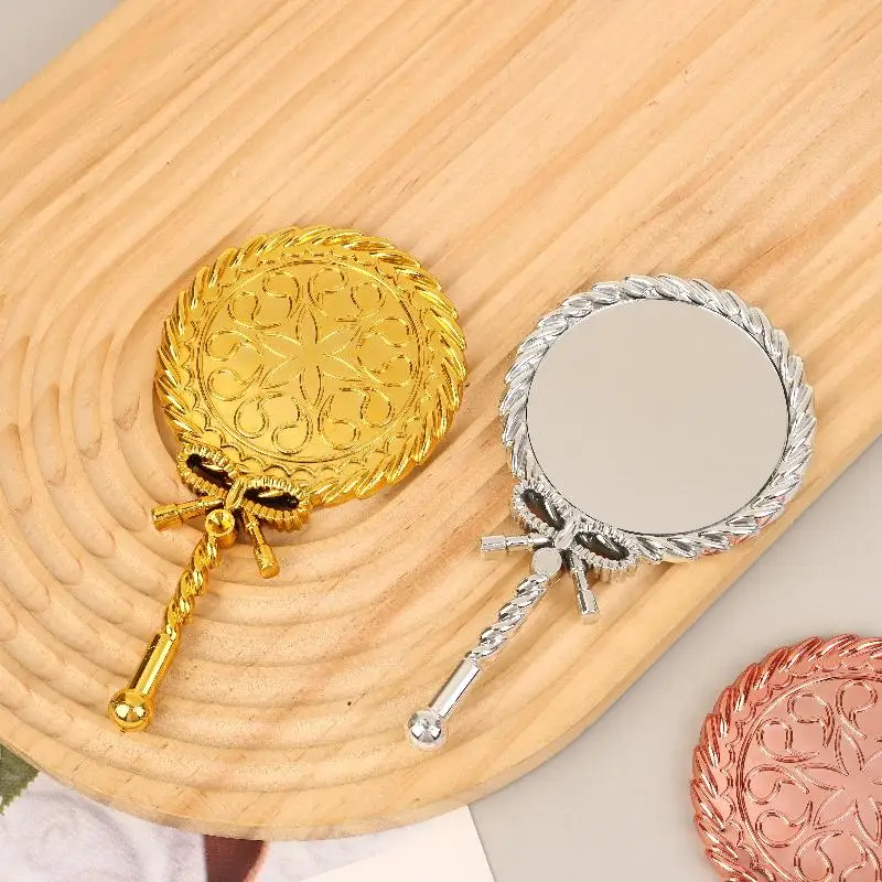 Cermin Rias Genggam Vintage Portabel Cermin Kosmetik Bulat Pegangan Tangan Gaya Eropa Cermin Istana Kuno Yang Mulia Alat Kecantikan