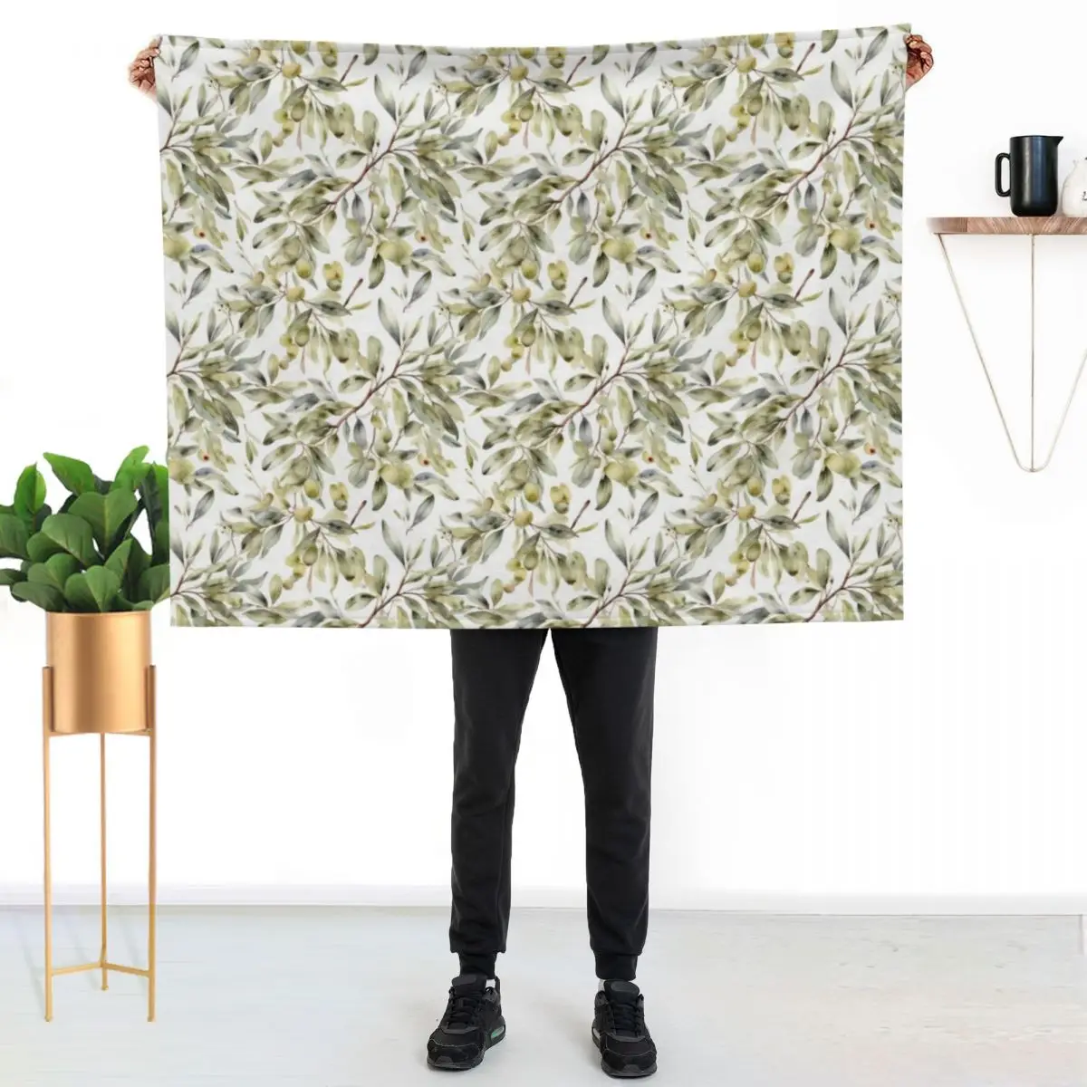 Watercolor Olive Branch Pattern Throw Blanket couch cozy soft plush fuzzy picnic outdoor blanket