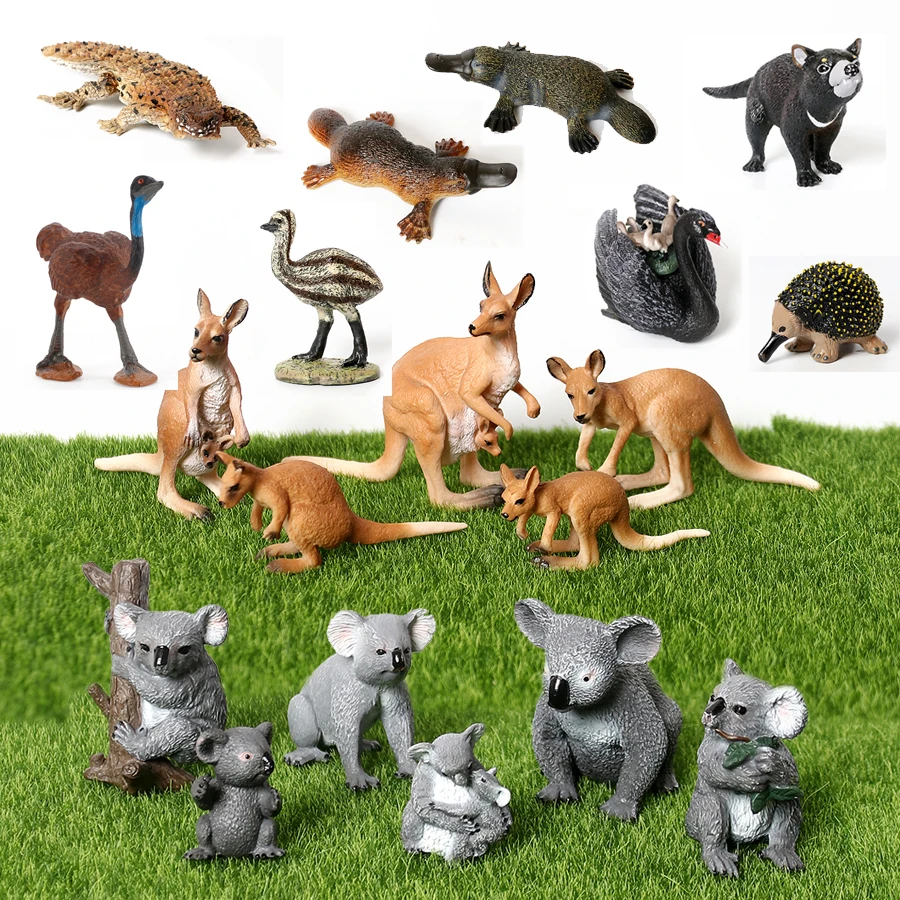 واقعية الحياة البرية الأسترالية تماثيل صغيرة على شكل حيوانات إيمو كوالا خلد الماء الكنغر Echidna تسمانيا الشيطان الغابات نموذج أرقام اللعب