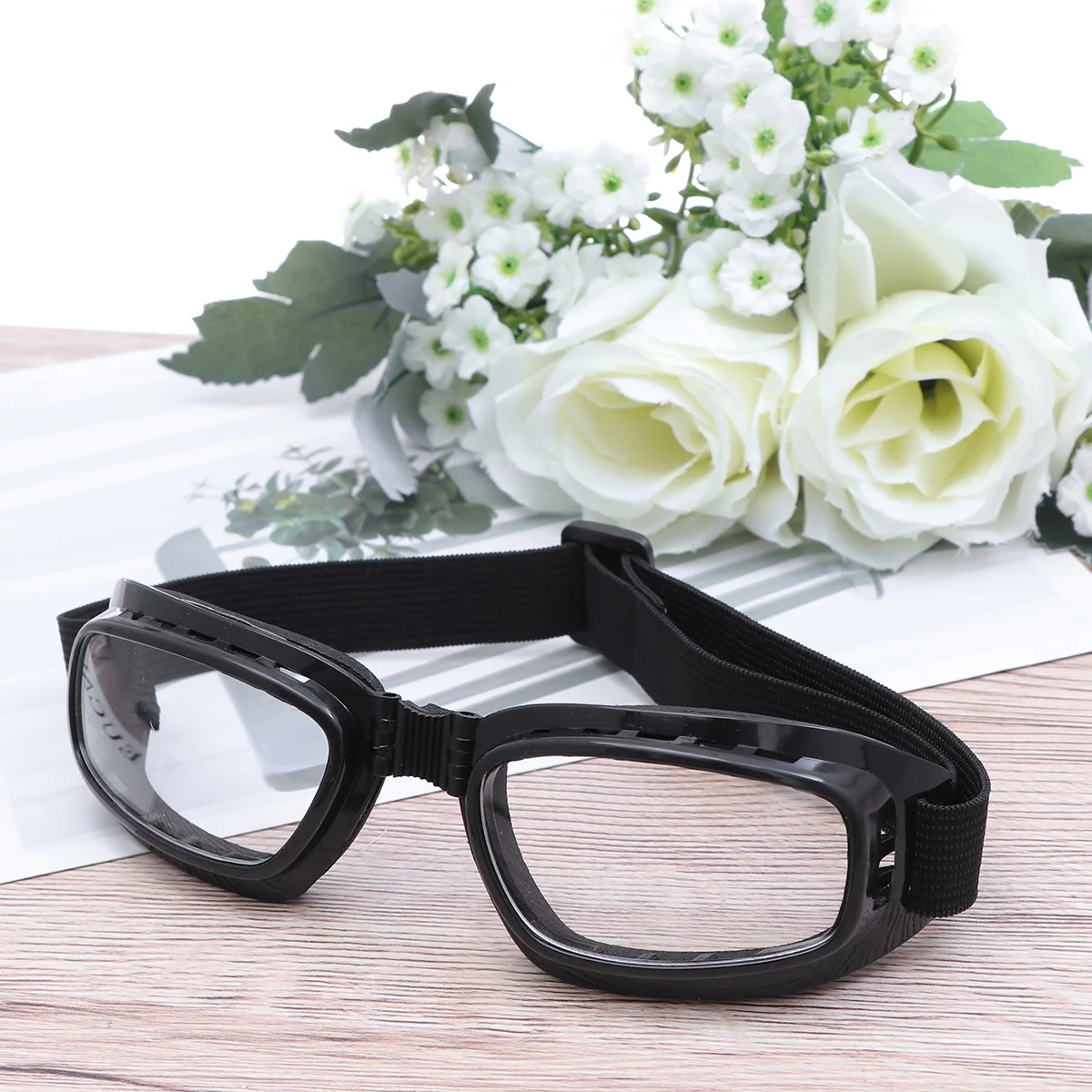 نظارات أمان للدراجات النارية بإطار أسود من الزجاج الشفاف بطبقة مزدوجة عدسة مضادة للضباب ومضادة للأشعة فوق البنفسجية ومضادة للصدمات والرياضات الخارجية وركوب الدراجات #1