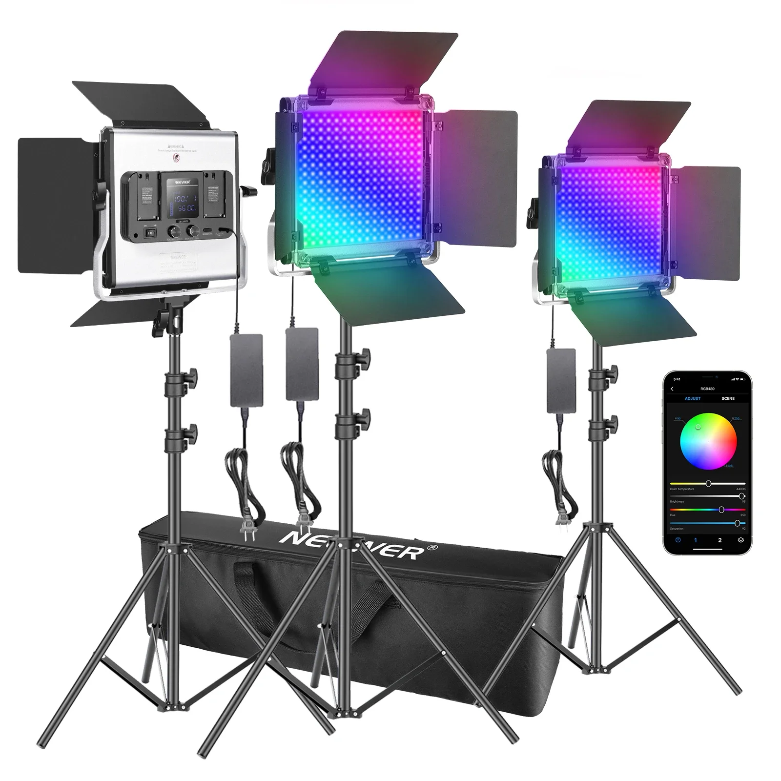 For Neewer 3 Packs 480 RGB Led Light with APP Control, Photography Video Lighting Kit , 480 SMD LEDs CRI95/3200K