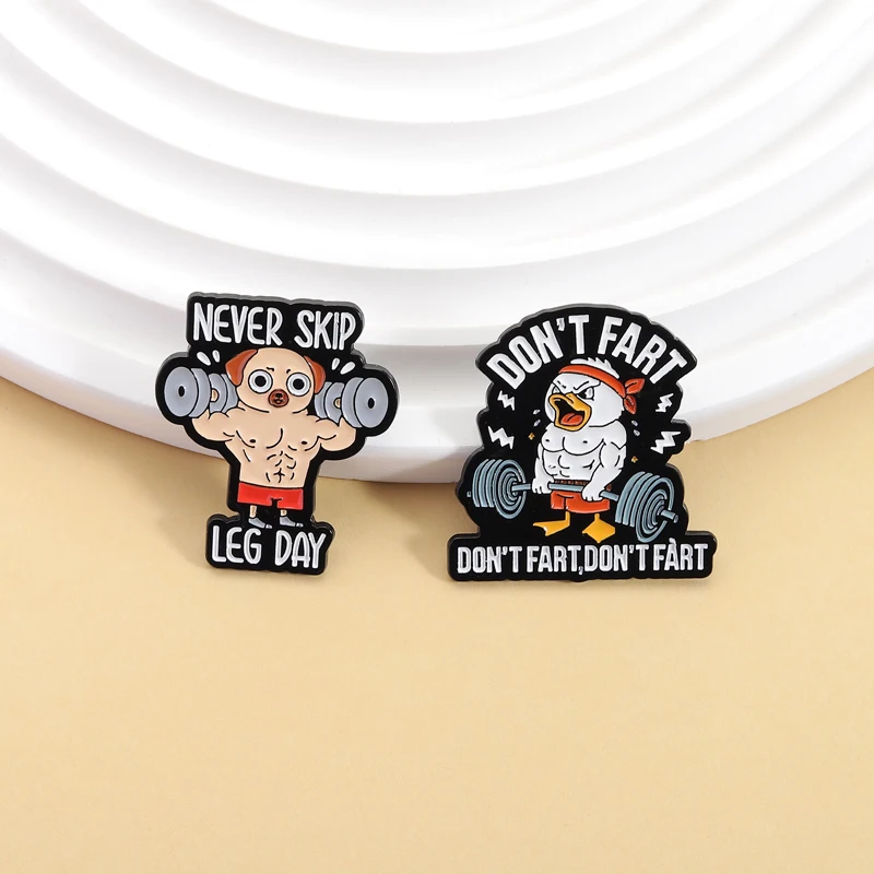 Fitness Animal Collection Enamel Pins Muscle Cat Dog Duck Chick Rat Brooches Badge Weightlifting Bodybuilding Jewelry Gift