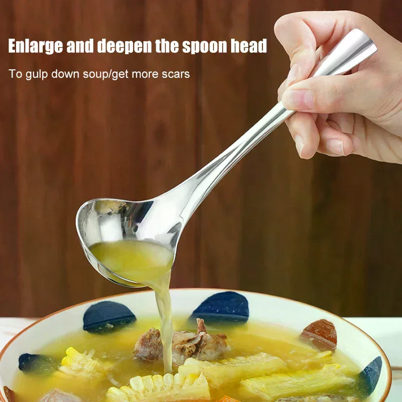 Stainless Steel Spoon Thicken Big Head Long Handle Soup Spoons For Hot Pot Scoops Colander Home Kitchen Cooking Tableware