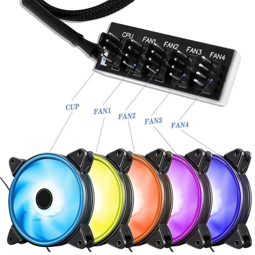 For PWM Fan Distributor Cable 4-Pin PWM Fan Distributor Cable 5-Port Fan Distributor Cable CPU Fan Distributor Hub