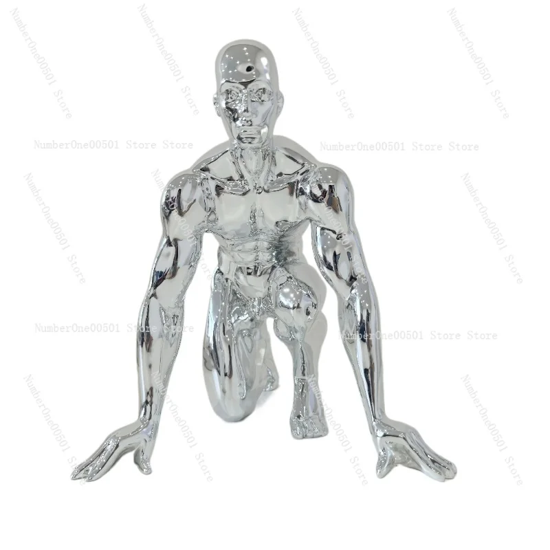 

Gold Silver Electroplated Running Figure Statue Sporty Alloy Desktop Decor for Office Gym
