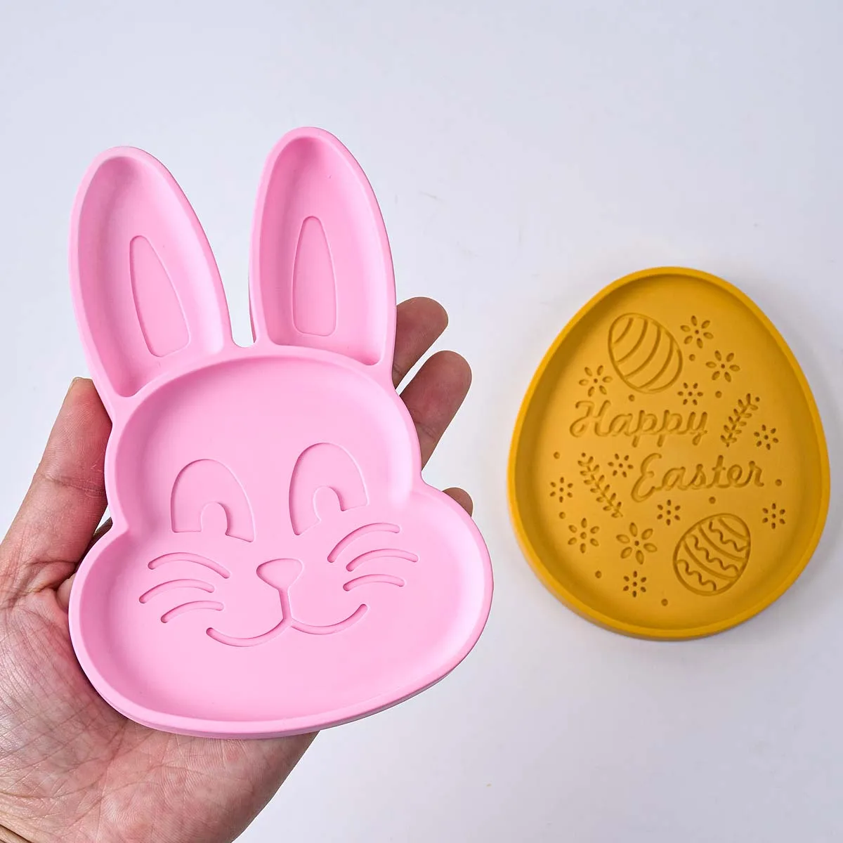 Relief Rabbit Egg Storage Tray Mold DIY Jewelry Display Plate Crafts Making Easter Bunny Coaster Plaster Resin Silicone Molds