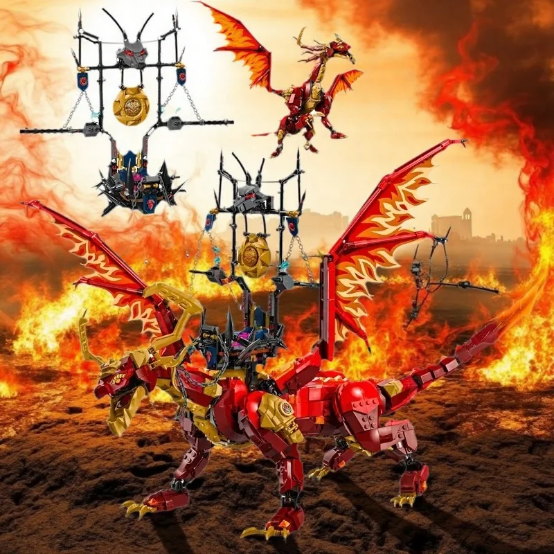 Ensembles MOC compatibles série Ninja, blocs de construction, Source puissante, siège Dragon flamme Dragon, jouets pour enfants à assembler, cadeau 71822
